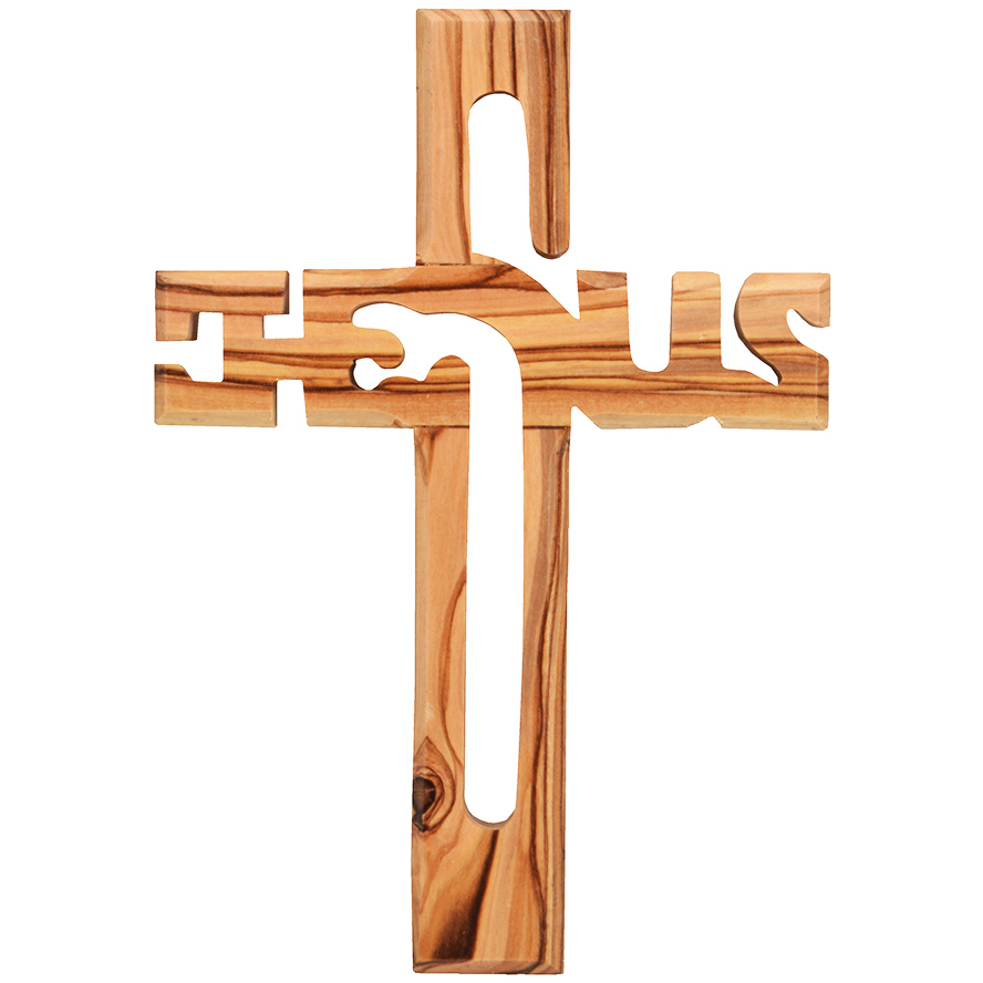‘Jesus Cross’ Hand Carved from Olive Wood in Bethlehem – 6″ (front)