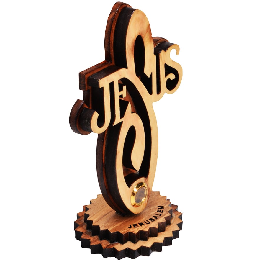 Olive Wood ‘Jesus Cross’ Ornament with Incense – made in Bethlehem (side view)