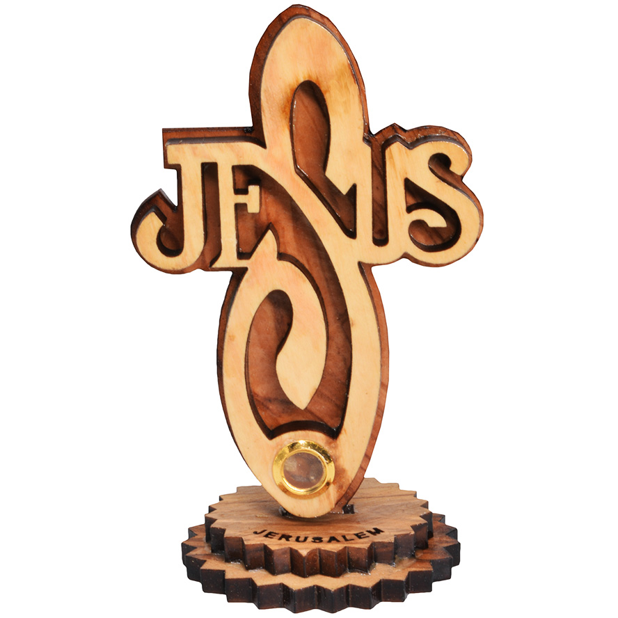 Olive Wood 'Jesus Cross' Ornament with Incense - made in Bethlehem