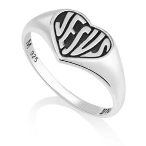 'JESUS' Engraved on a Heart Shaped Sterling Silver Ring