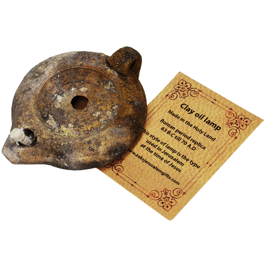 Clay Oil Lamp with Handle – Jesus Period replica from Jerusalem (top view)
