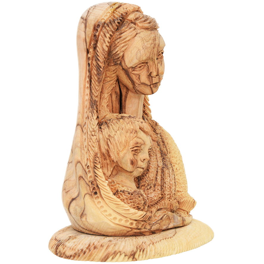 Mary and Jesus Detailed Olive Wood Carving from Bethlehem – 5″ (left  view)