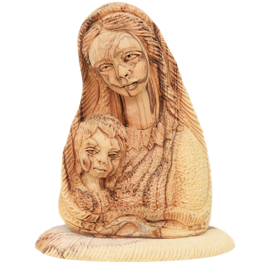 Mary and Jesus Detailed Olive Wood Carving from Bethlehem - 5