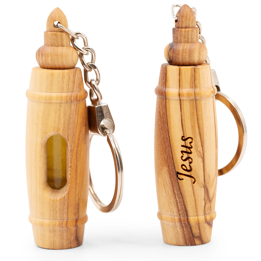 ‘Jesus’ Olive Wood Key-Chain with Anointing Oil from Jerusalem