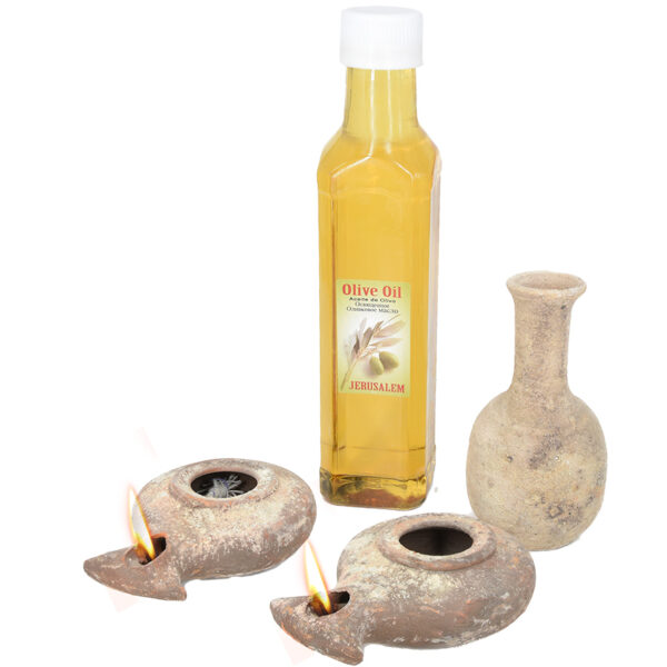 2 Clay lamps - oil filler and Jerusalem olive oil