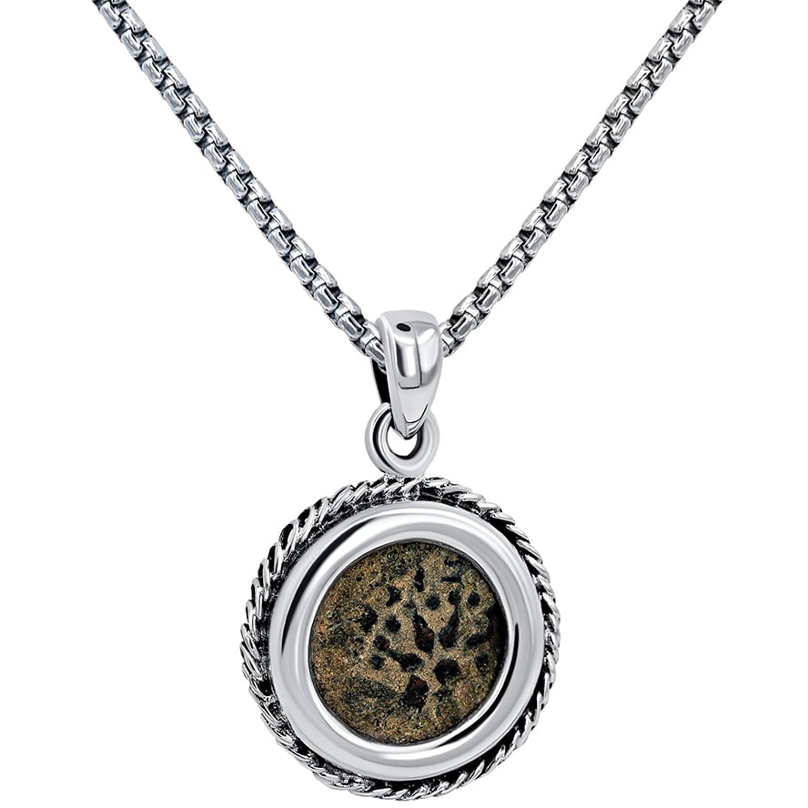 Authentic Biblical Widow's Mite Coin - Silver Pendant (with chain)
