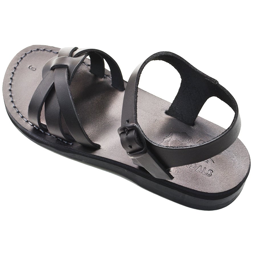 Biblical Jesus Sandals ‘Emmaus Road’ – Made in Israel – Black Leather (rear side view)