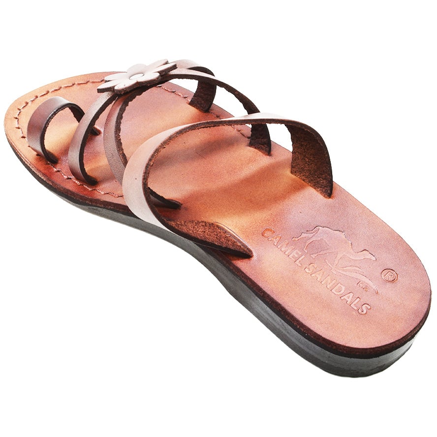 ‘Eve’ Biblical Sandals – Made in Israel – Camel Leather (back side view)