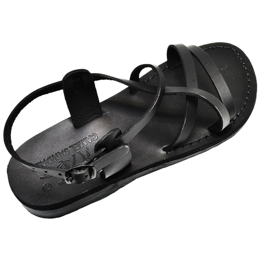 Biblical Jesus Sandals ‘Witness’ – Bethlehem Leather – Black (top view)