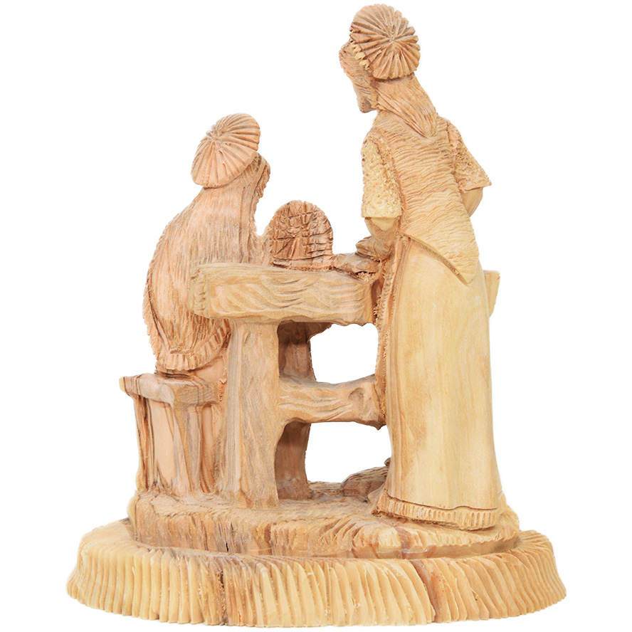 Jesus, Son of Mary & Joseph the Carpenter – Detailed Olive Wood Carving – 5.5″ (reverse view)