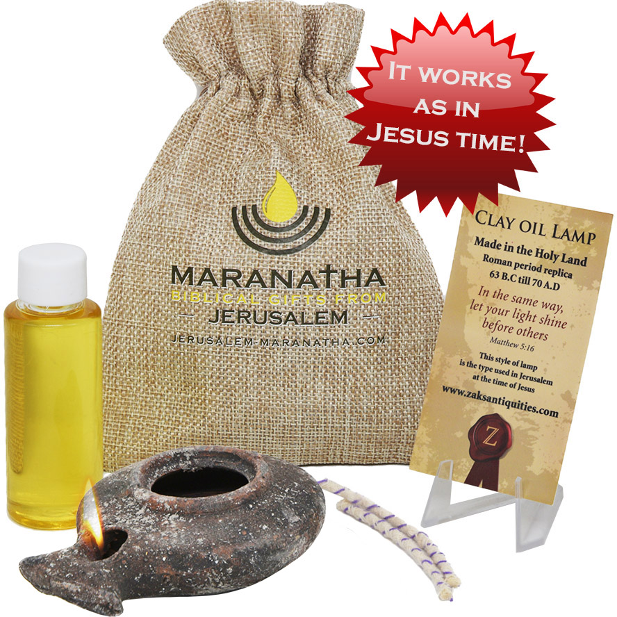 Wise Virgins Clay Lamp of Jesus Period + Galilee Oil & Maranatha Bag