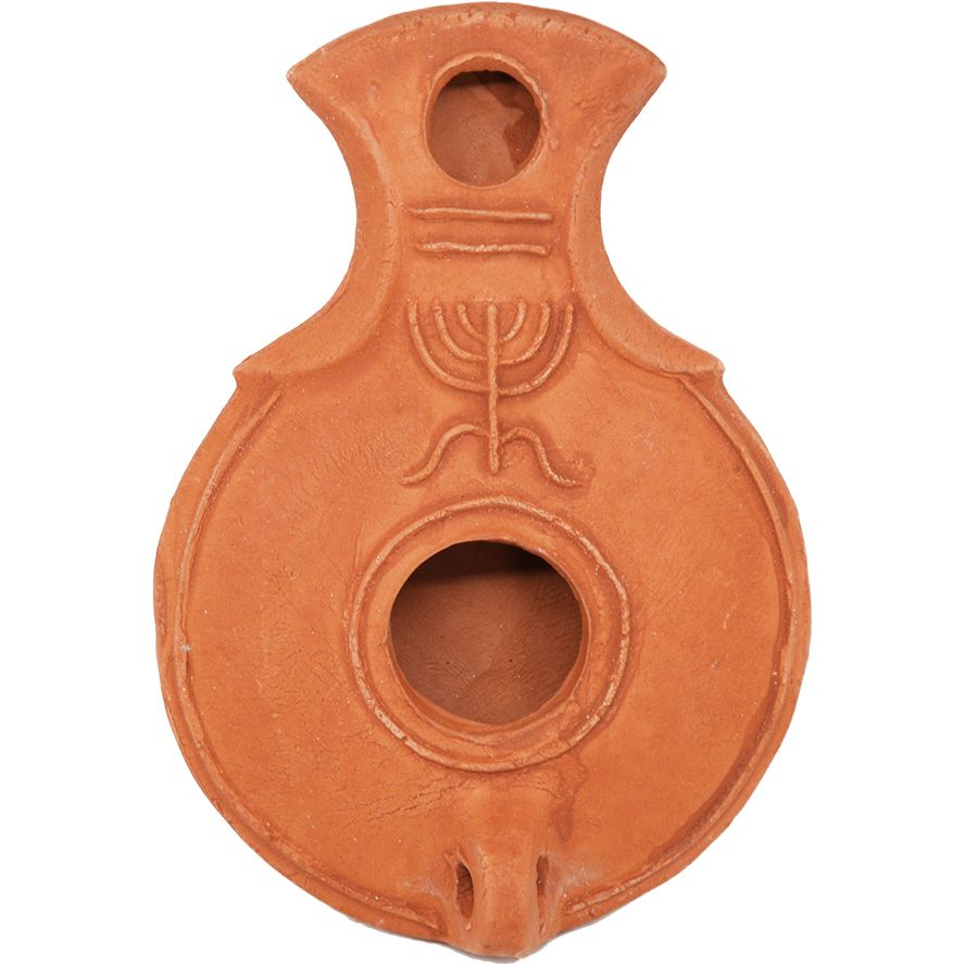 Clay Oil Lamp with Menorah – Jesus Period Replica from Israel (above view)