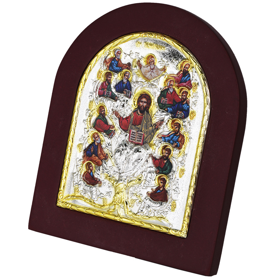 Jesus the True Vine' Icon - Silver and Gold Plated - Wood Frame