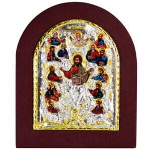 'Jesus the True Vine' Icon - Silver and Gold Plated - Wood Frame (front view)