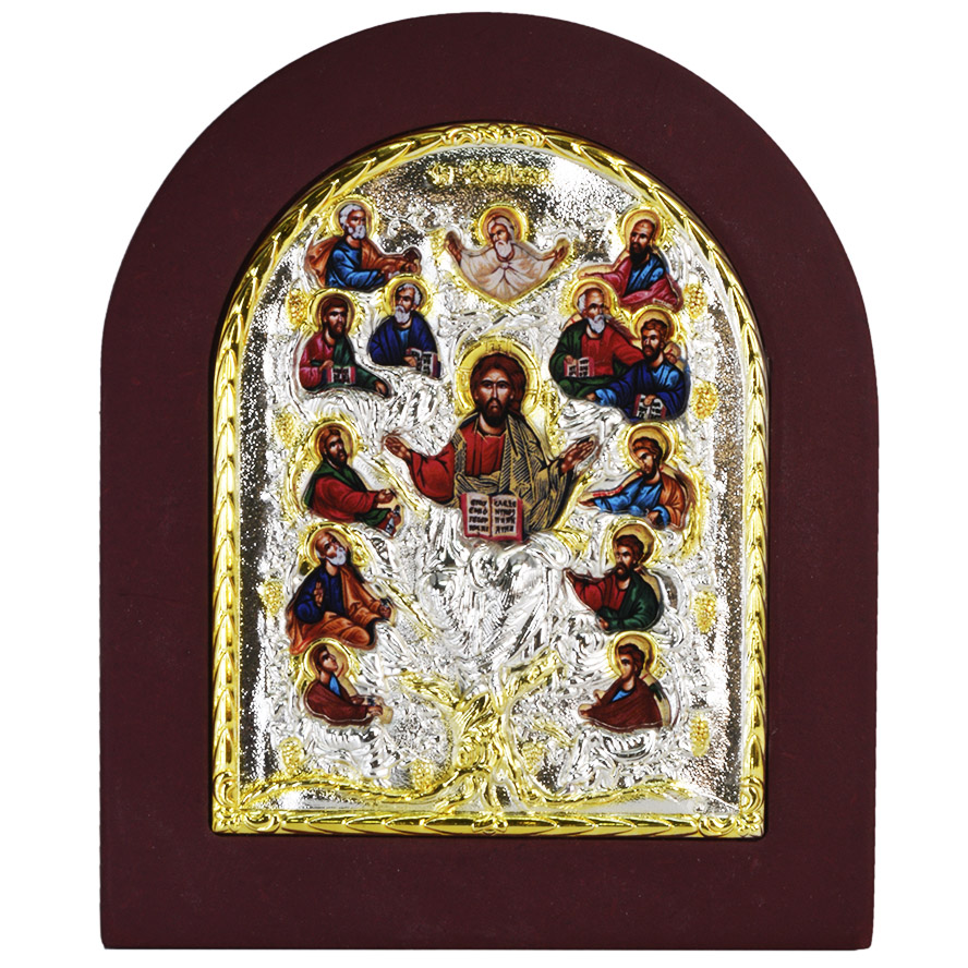 ‘Jesus the True Vine’ Icon – Silver and Gold Plated – Wood Frame (front view)