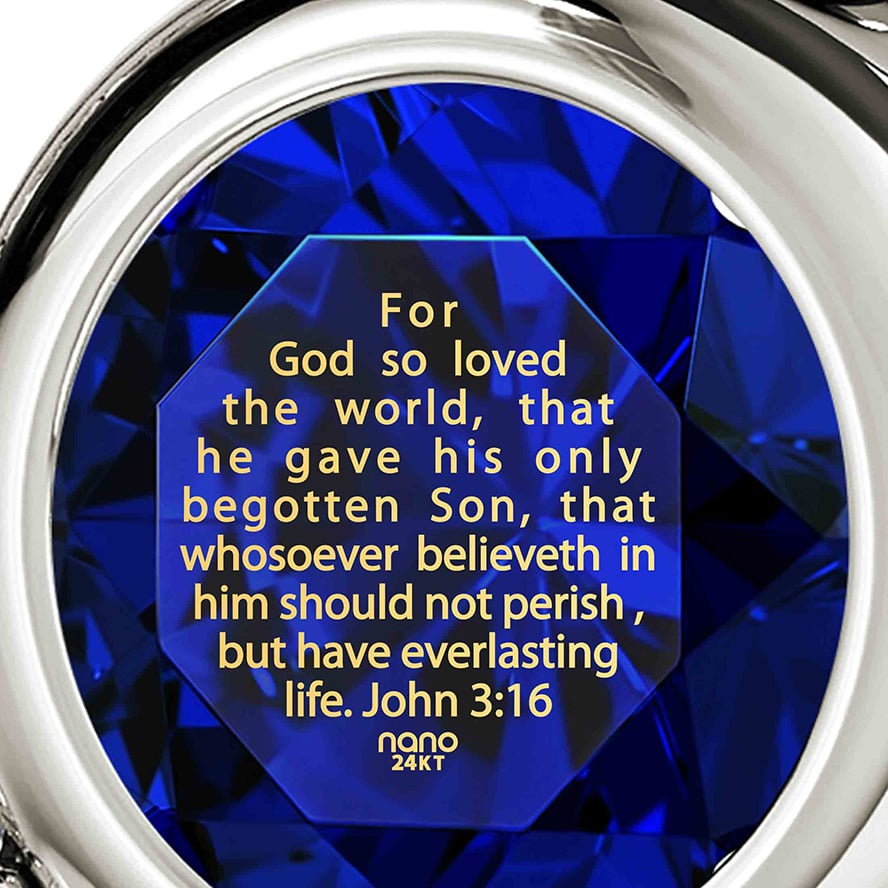 ‘John 3:16’ Nano 24k Gold Inscribed Zirconia – 925 Silver Heart Necklace (detail)