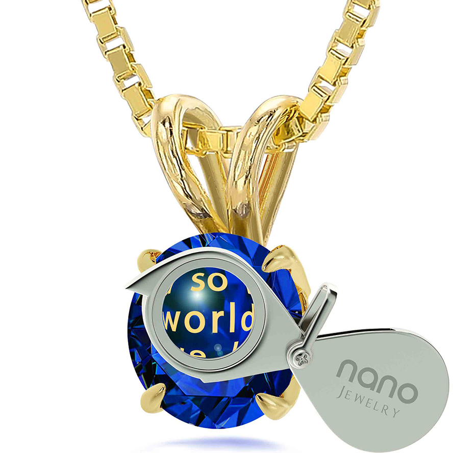 ‘John 3:16’ Nano 24k Gold Inscribed Zirconia 14k Gold Solitaire Necklace