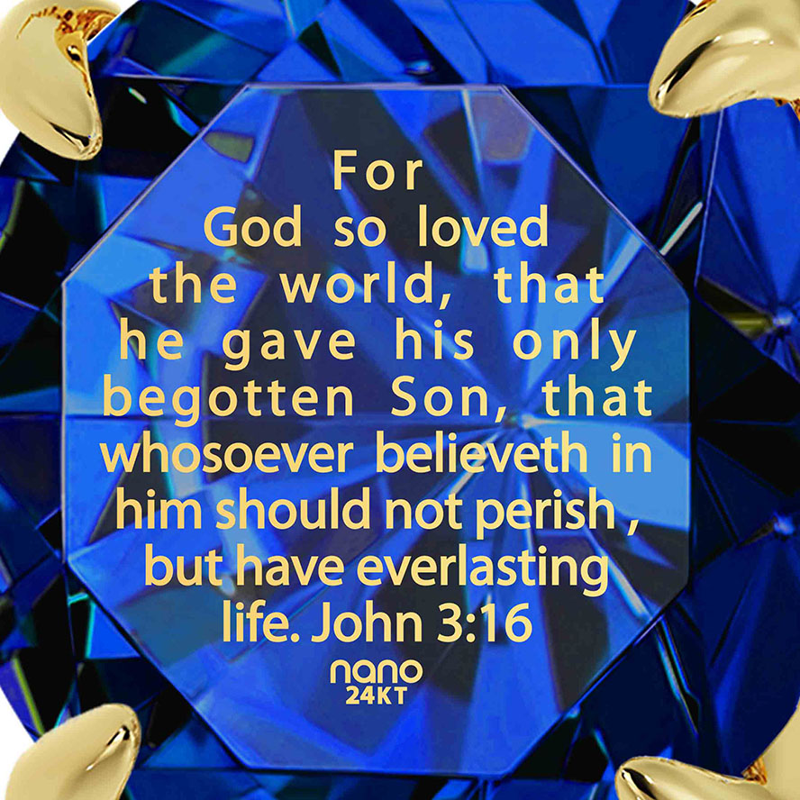 ‘John 3:16’ Nano 24k Gold Inscribed Zirconia 14k Gold Solitaire Necklace (detail)