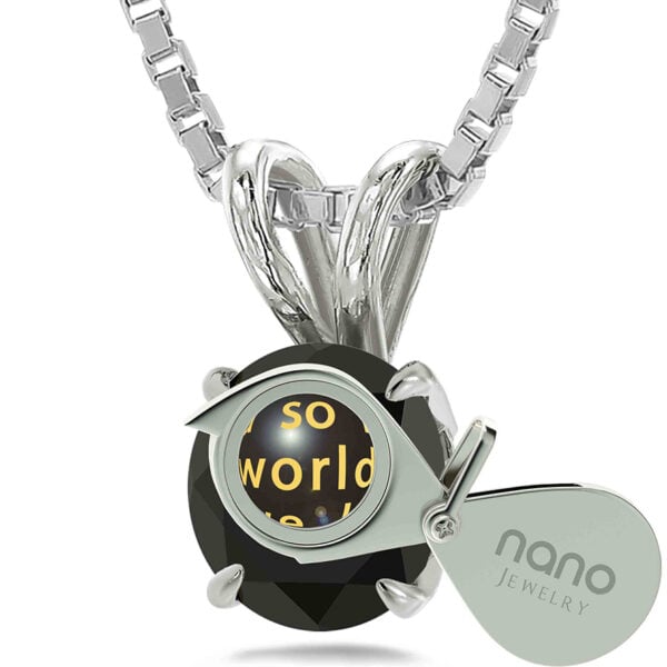 'John 3:16' Nano 24k Gold Inscribed Zirconia 925 Silver Solitaire Necklace (magnifying glass)