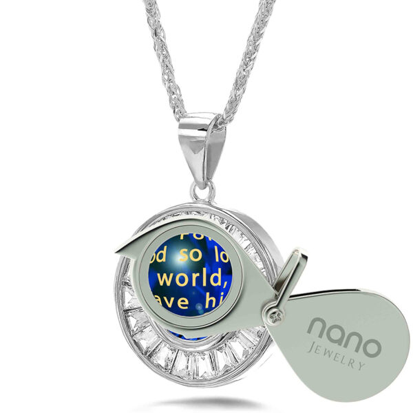 'John 3:16' Nano 24k Gold Inscribed Zirconia  925 Silver Crown Necklace (with magnifying glass)