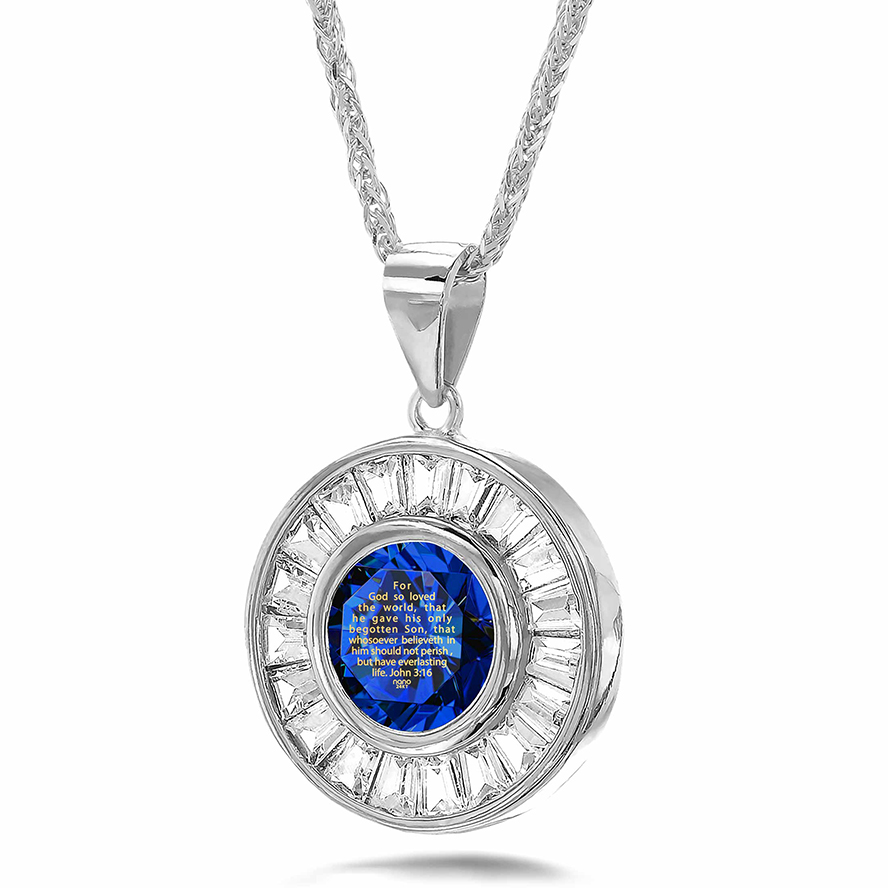 ‘John 3:16’ Nano 24k Gold Inscribed Zirconia  925 Silver Crown Necklace