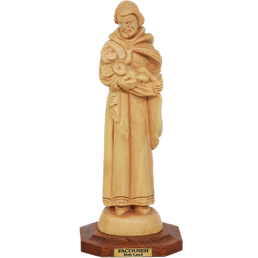 Joseph holding Baby Jesus – Olive Wood Figurine by Facouseh – 5.5″