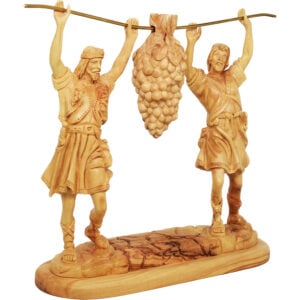 'Joshua and Caleb Carrying the Grapes' Olive Wood Ornament - 10" (angle view)