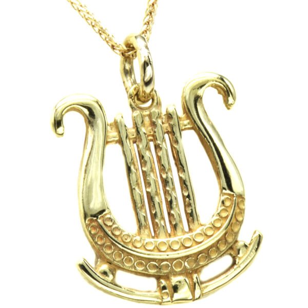 'King David Harp' 14k Gold Lyre Necklace - Made in Jerusalem (side view)