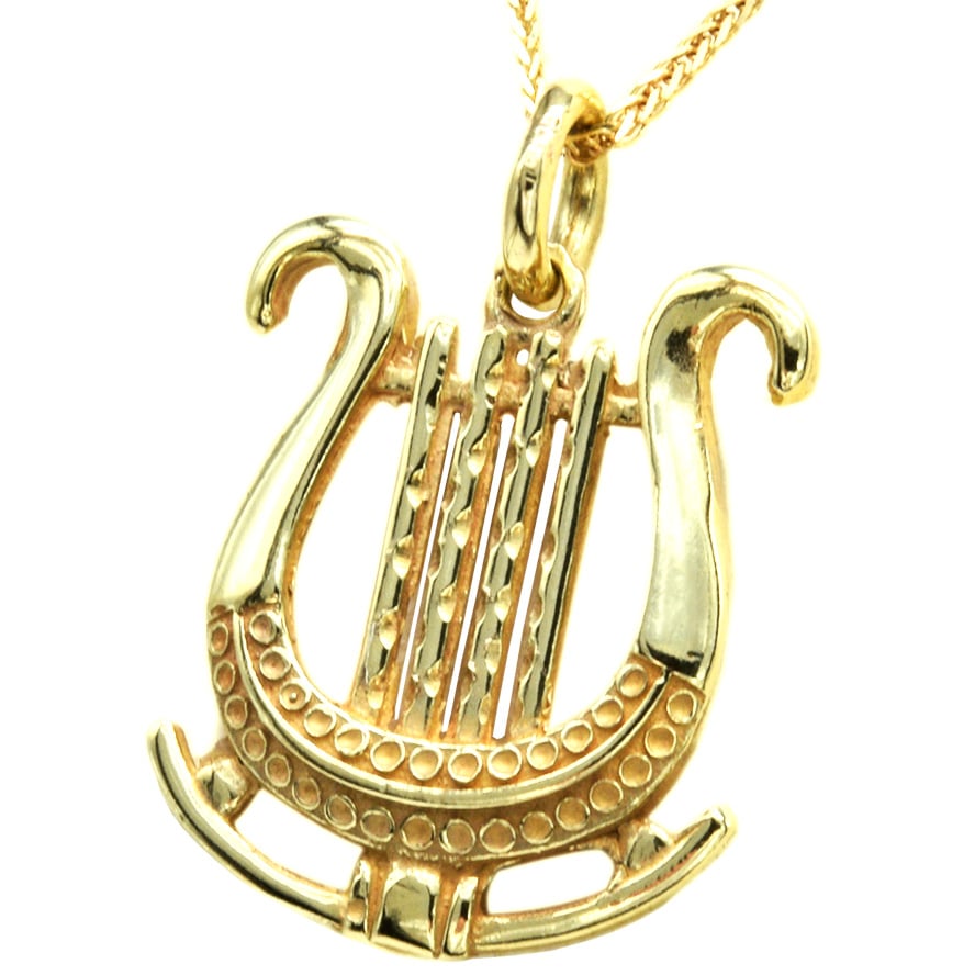 King David Harp’ 14k Gold Lyre Necklace – Made in Jerusalem