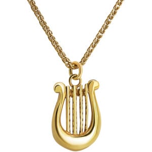 'King David Lyre' 14k Gold Harp Pendant - Made in Israel (with chain)