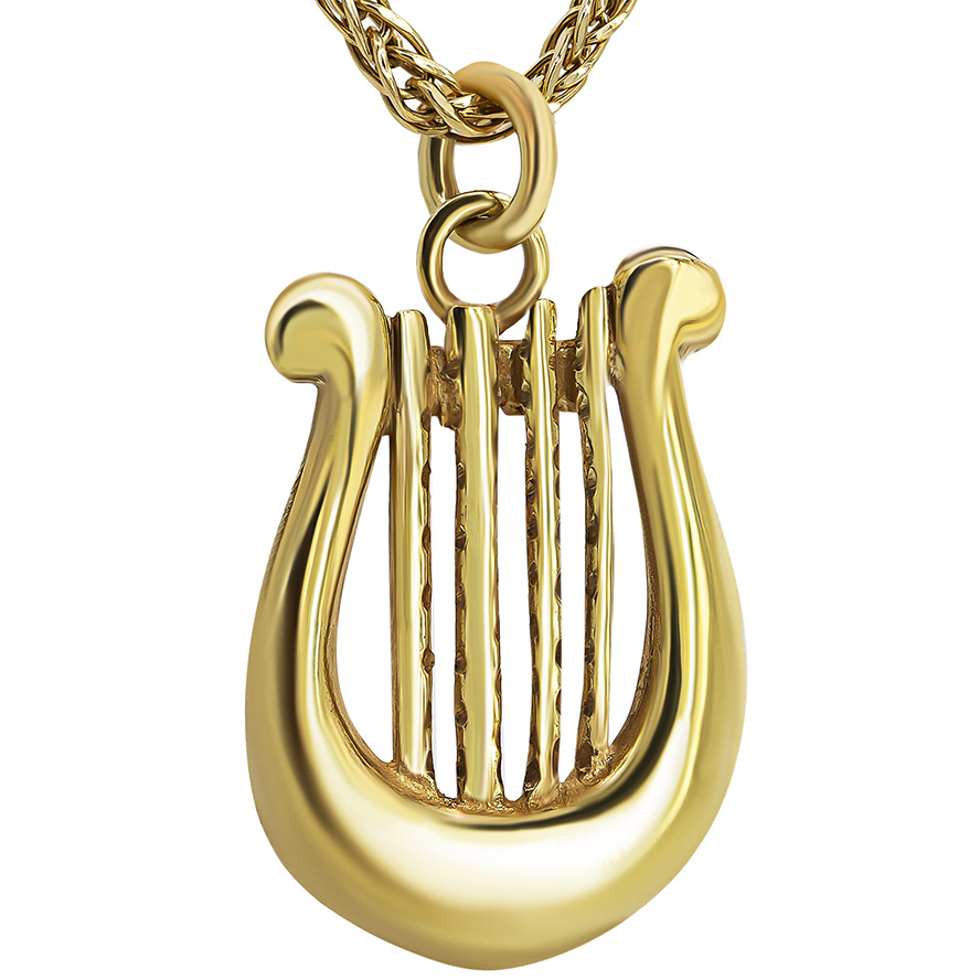 King David Lyre' 14k Gold Harp Pendant - Made in Israel