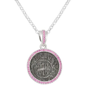 'King Levon' Armenian 12th Century Coin Silver Pendant Pink Rubies (with chain)