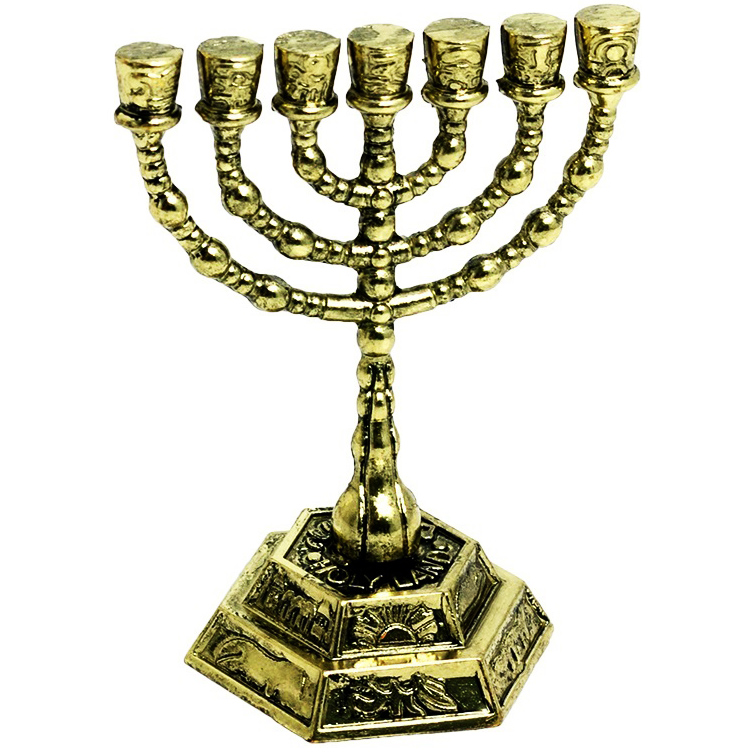 Temple Menorah - Kotel Twelve Tribes Menorah from Israel - Brass 3"