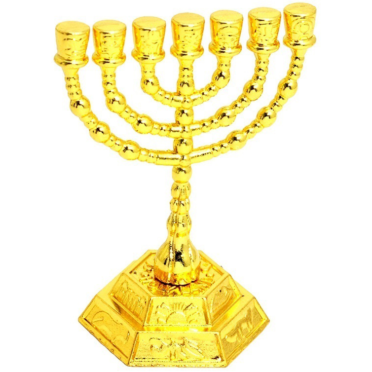 Temple Menorah – Kotel Twelve Tribes Menorah from Israel – Gold 3″