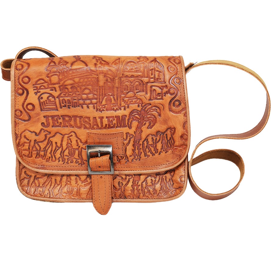 Handmade Leather ‘Jerusalem’ Shoulder Bag from Israel (facing)