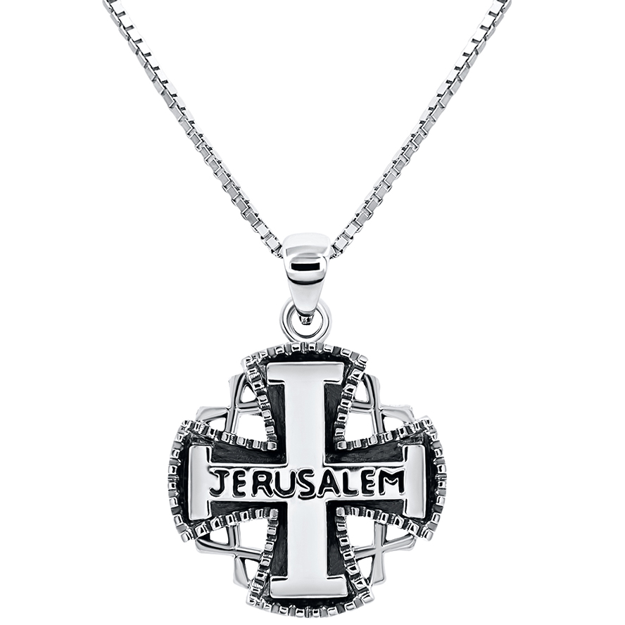 Large ‘Jerusalem Knights Templar Cross’ 925 Sterling Silver Pendant (with chain)