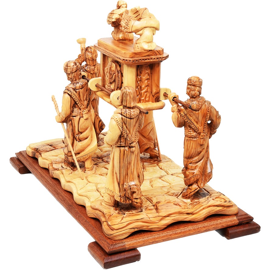 Large ‘Ark of the Covenant with Priests’ in Olive Wood – Made in Israel (rear view)