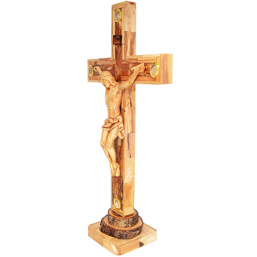 Large Olive Wood Cross and Crucifix from Jerusalem – with 4 Incense 23″ (angle)