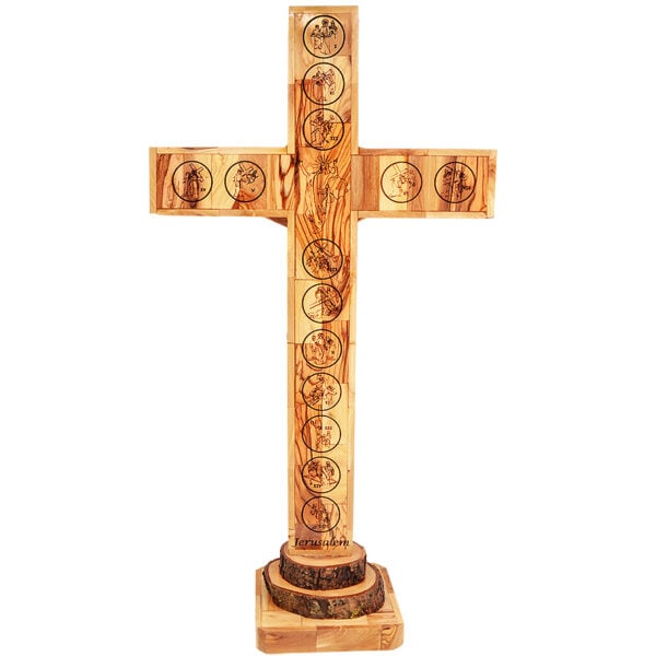 Large Olive Wood Cross and Crucifix from Jerusalem - with 4 Incense 23" (rear view)