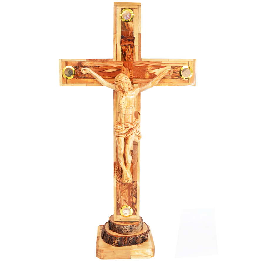 Large Olive Wood Cross and Crucifix from Jerusalem – with 4 Incense 23″