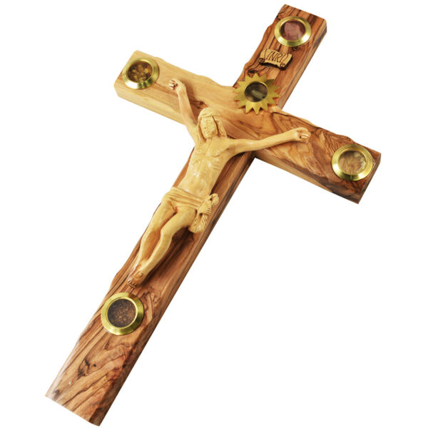 Olive Wood Cross with Crucifix and 5 Incense Wall Hanging - 14" inch (side view)