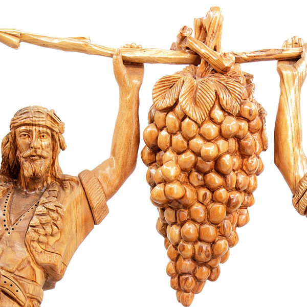 Large 'Joshua and Caleb' Olive Wood - Made in Israel - Grape Cluster Detail