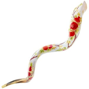 'Pomegranates' Hand-Painted Kudu Shofar - Made in Israel (side view)