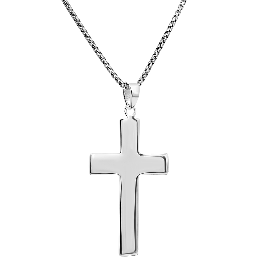 Classic Sterling Silver Cross Pendant with ‘Jerusalem’ Engraving (on chain)