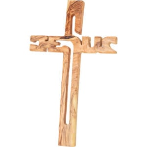 Large 'Jesus Cross' Olive Wood Wall Hanging - Made in Israel - 14" (side view)
