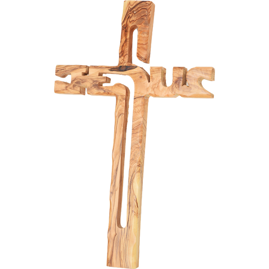Large 'Jesus Cross' Olive Wood Wall Hanging - Made in Israel - 14