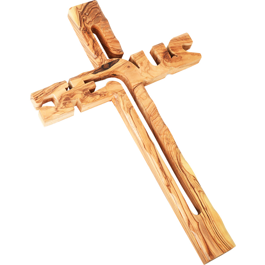Large ‘Jesus Cross’ Olive Wood Wall Hanging – Made in Israel – 14″