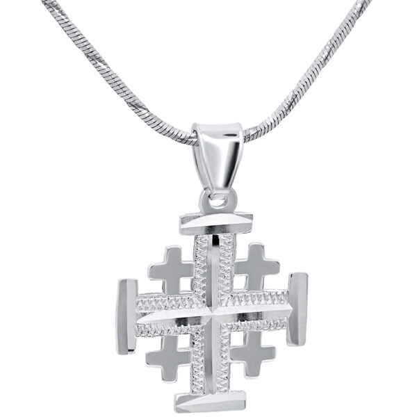 'Jerusalem Cross' Laser Etched 925 Sterling Silver Pendant - 22 mm (with chain)