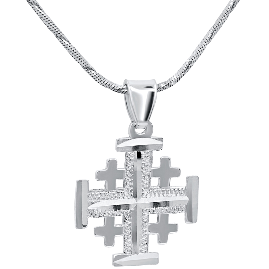 ‘Jerusalem Cross’ Laser Etched 925 Sterling Silver Pendant – 22 mm (with chain)