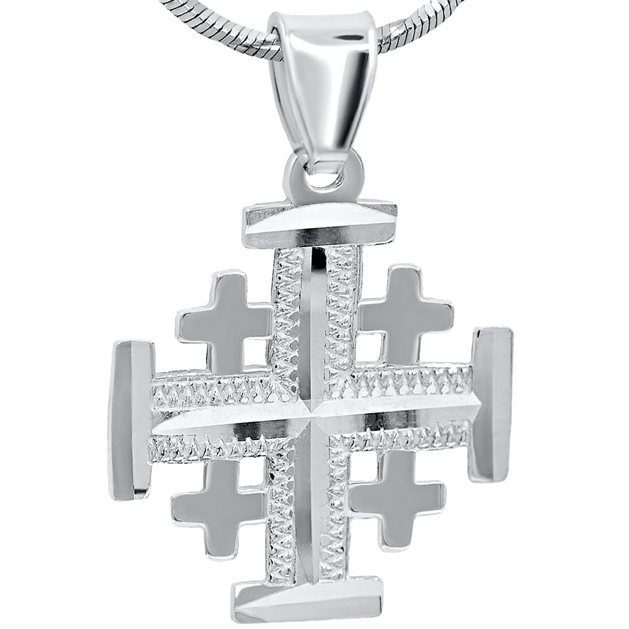 Jerusalem Cross’ Laser Etched 925 Sterling Silver Pendant – 22 mm